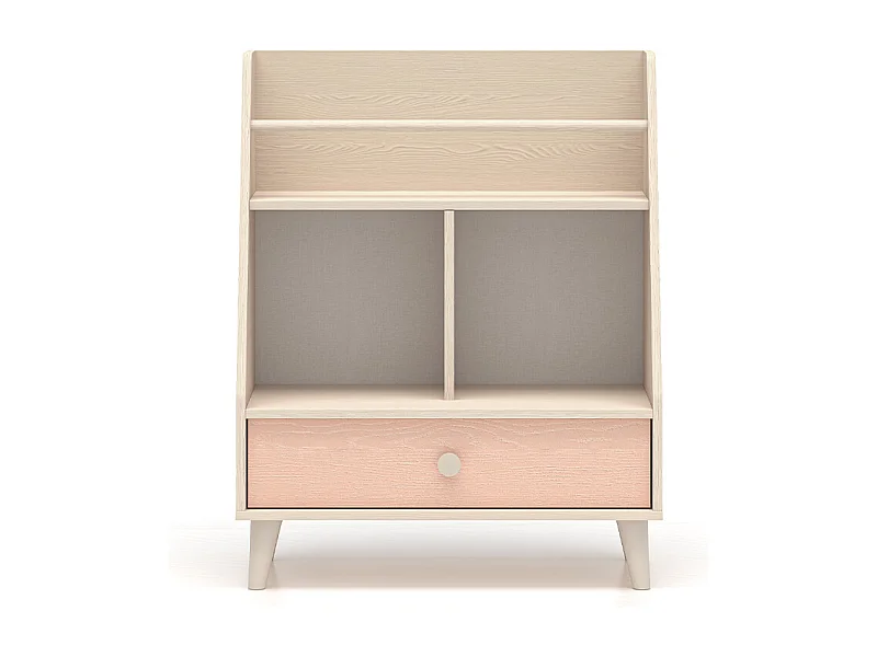 Petite bibliothèque 1 tiroir Alycia Beige et Rose