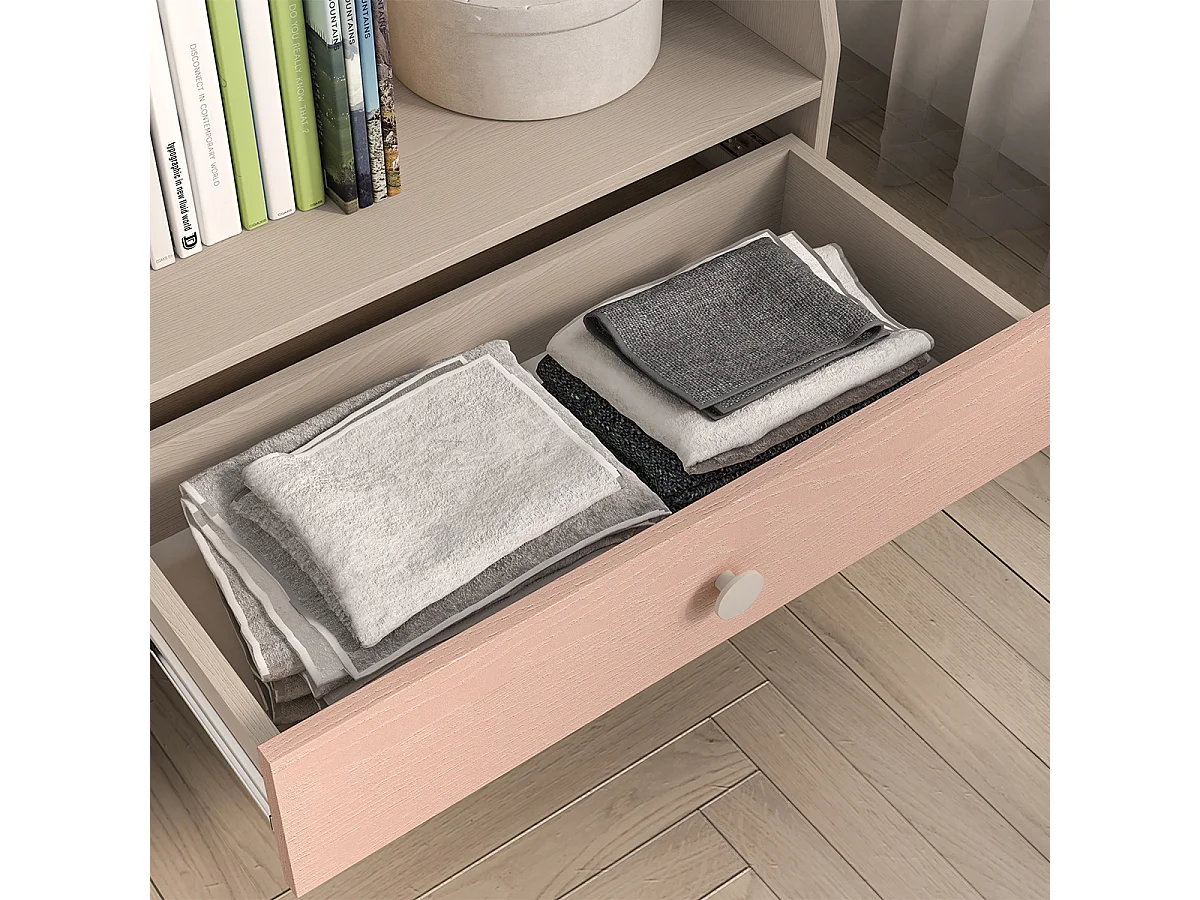 Petite bibliothèque 1 tiroir Alycia Beige et Rose