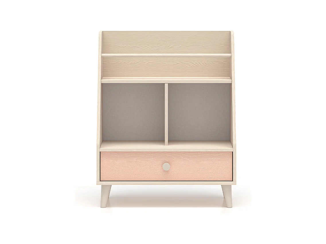 Petite bibliothèque 1 tiroir Alycia Beige et Rose