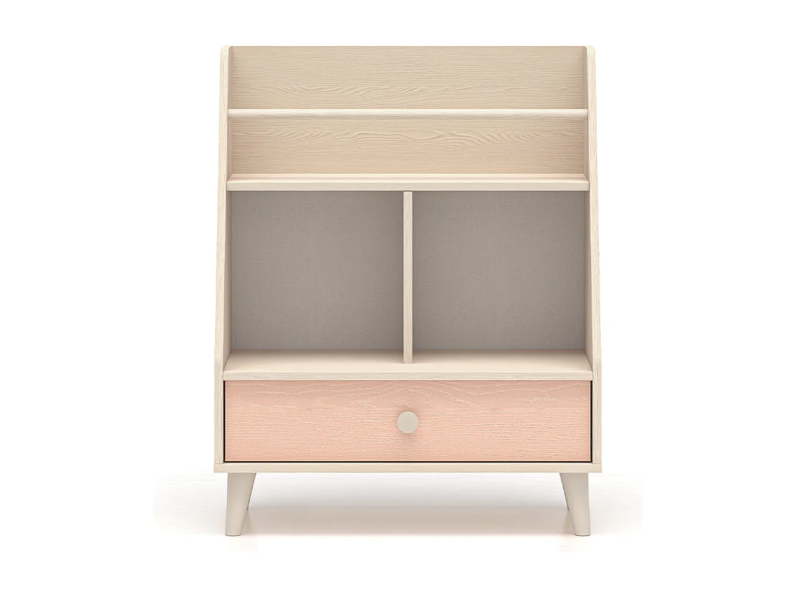 Petite bibliothèque 1 tiroir Alycia Beige et Rose