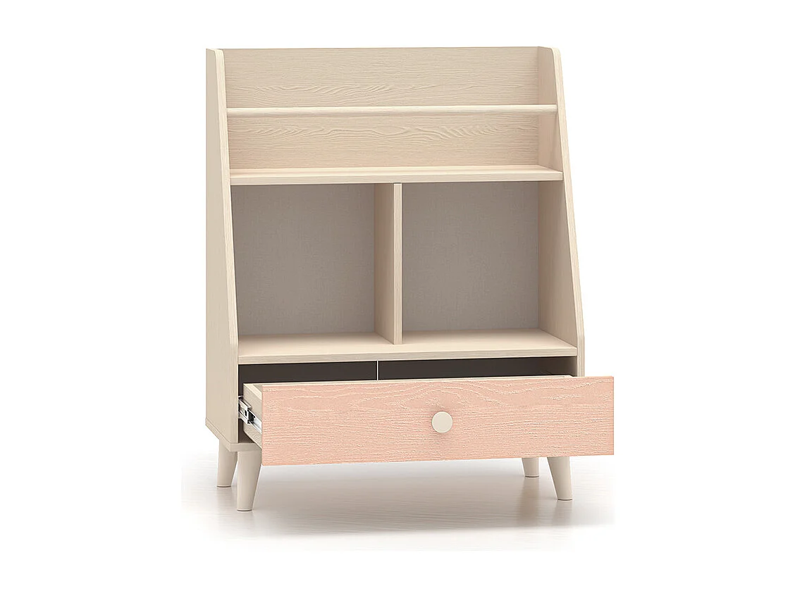 Petite bibliothèque 1 tiroir Alycia Beige et Rose