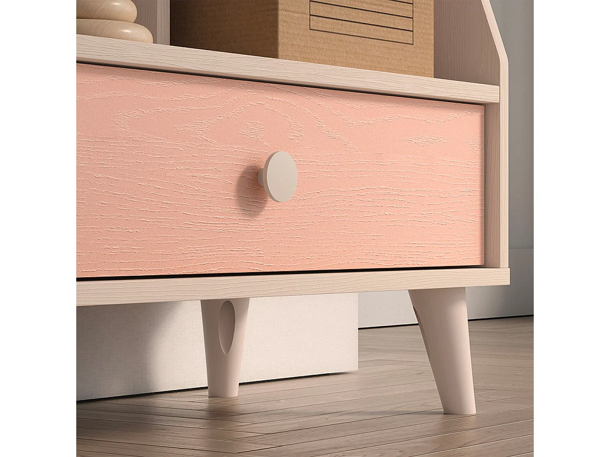 Small 1-drawer bookcase Alycia Beige and Pink