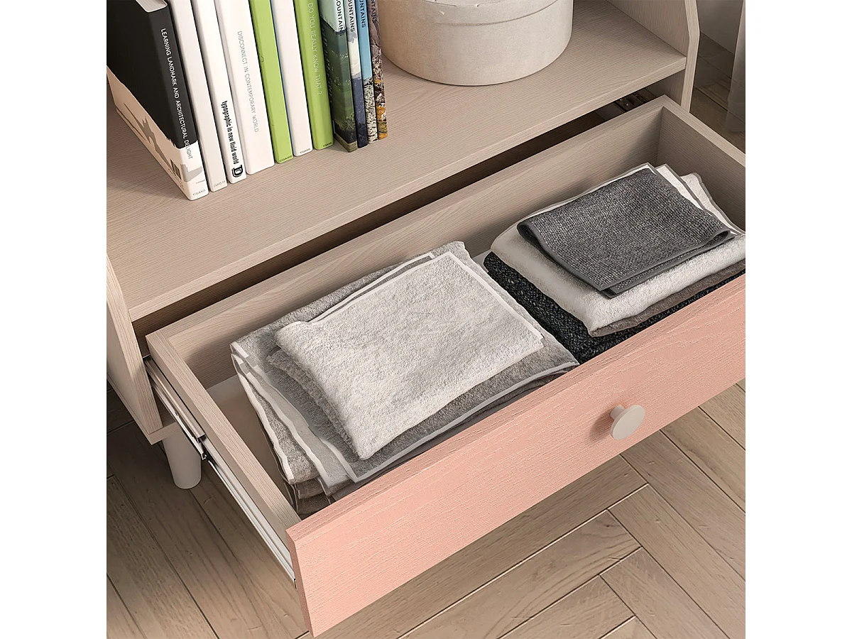Small 1-drawer bookcase Alycia Beige and Pink