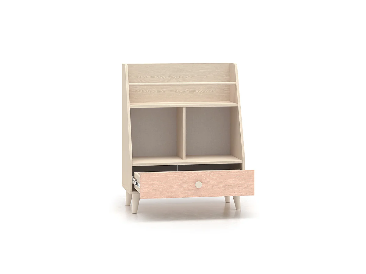 Small 1-drawer bookcase Alycia Beige and Pink