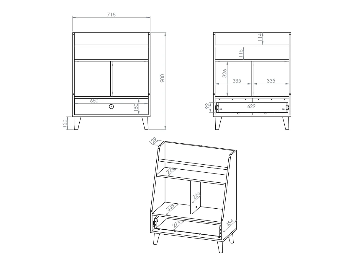 Small 1-drawer bookcase Alycia Beige and Pink