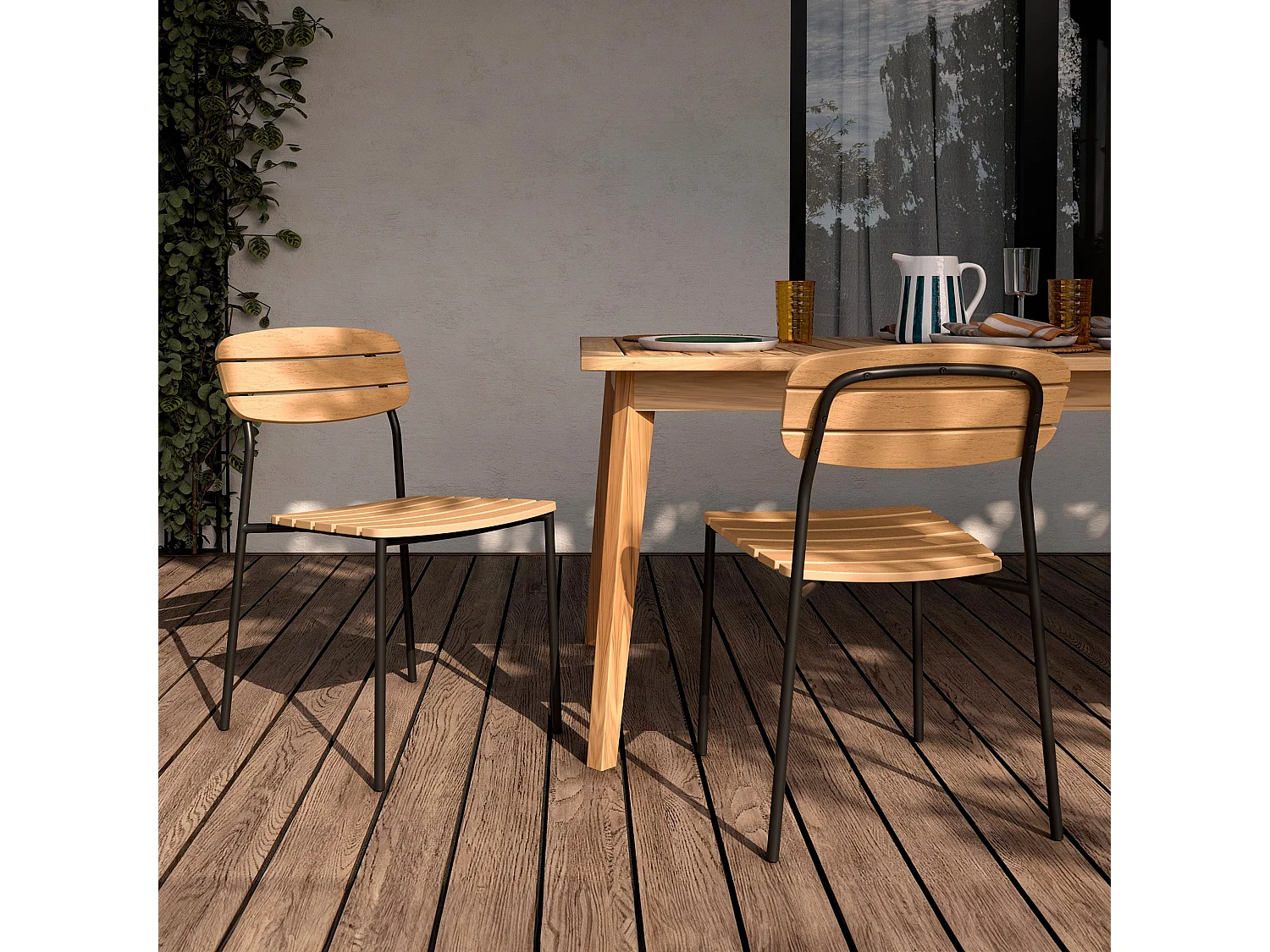 Set di 2 sedie da giardino Taya in legno per un design moderno e pratico