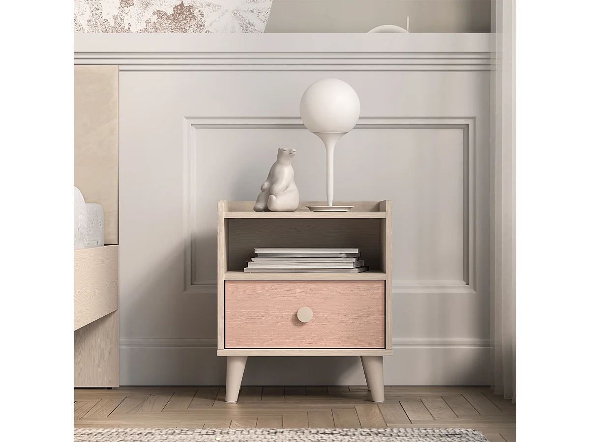 Chevet 1 tiroir Alycia Beige et Rose