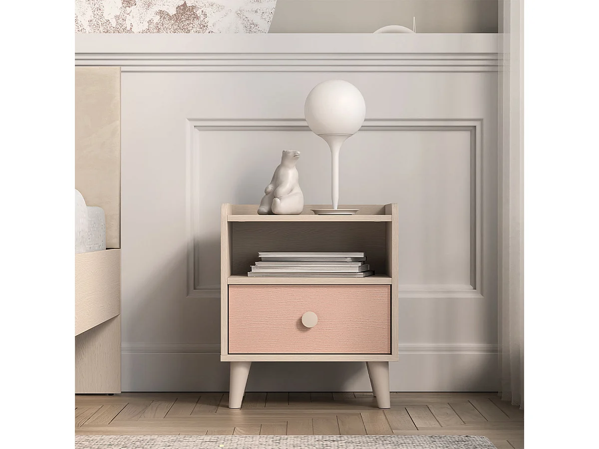 Alycia Beige and Pink 1-drawer bedside table
