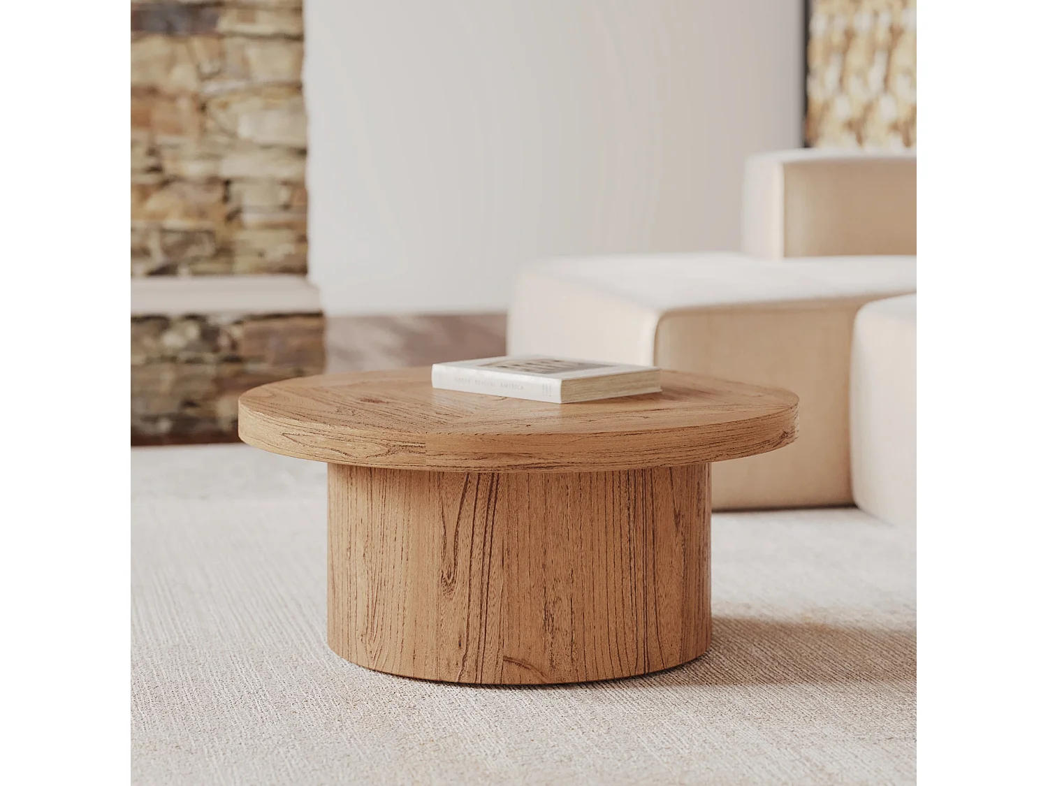 Mesa de centro redonda de madera de olmo - Garance