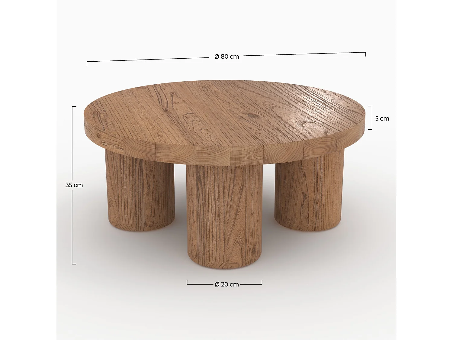 Mesa de centro redonda de madera de olmo - Paula