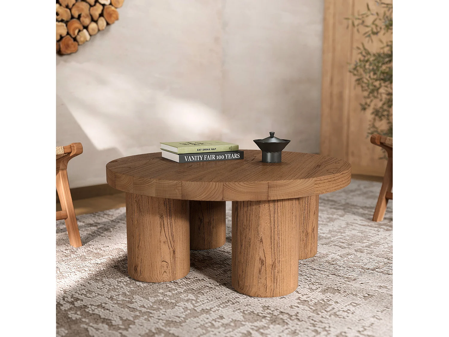 Mesa de centro redonda de madera de olmo - Paula