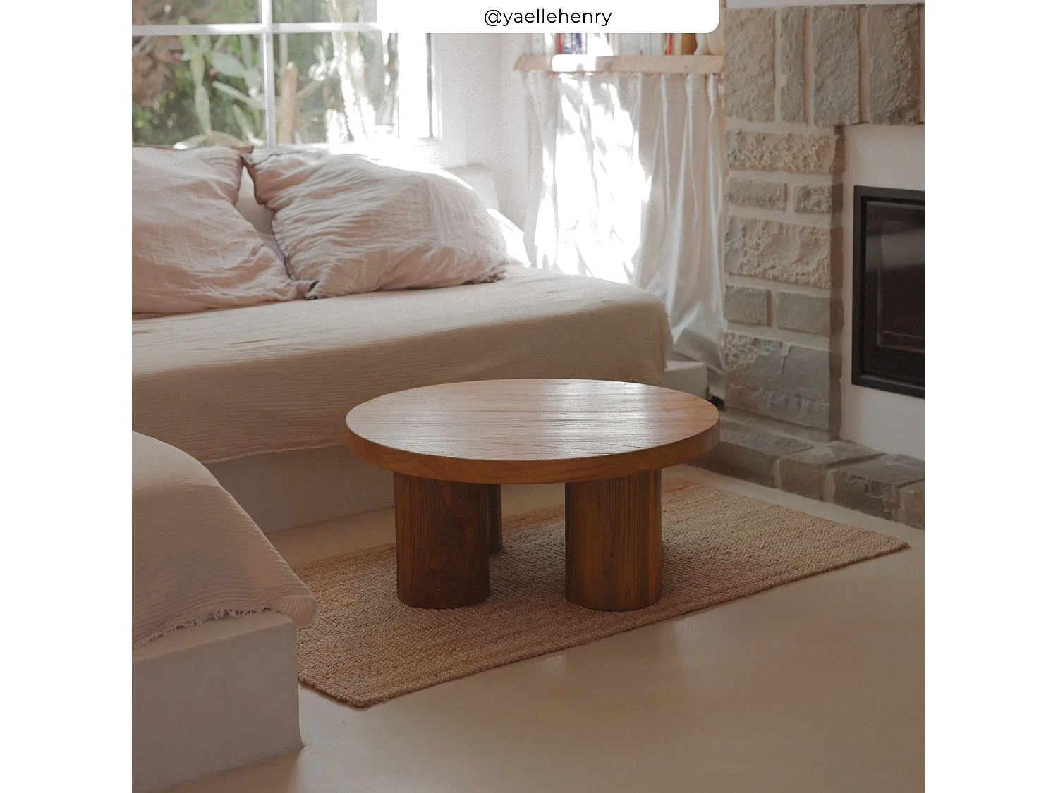 Mesa de centro redonda de madera de olmo - Paula