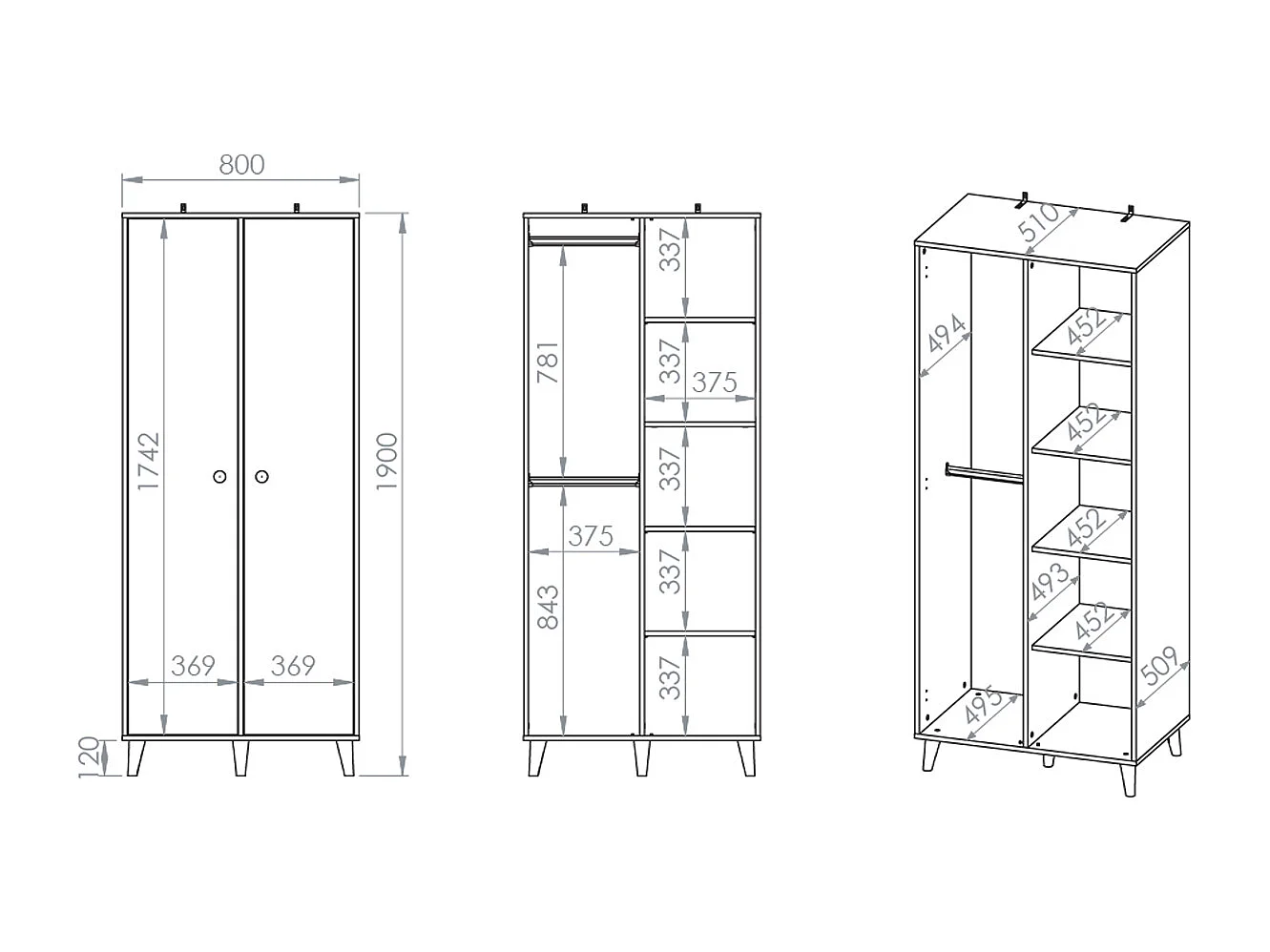 2-türiger Kleiderschrank Alycia Beige und Grau