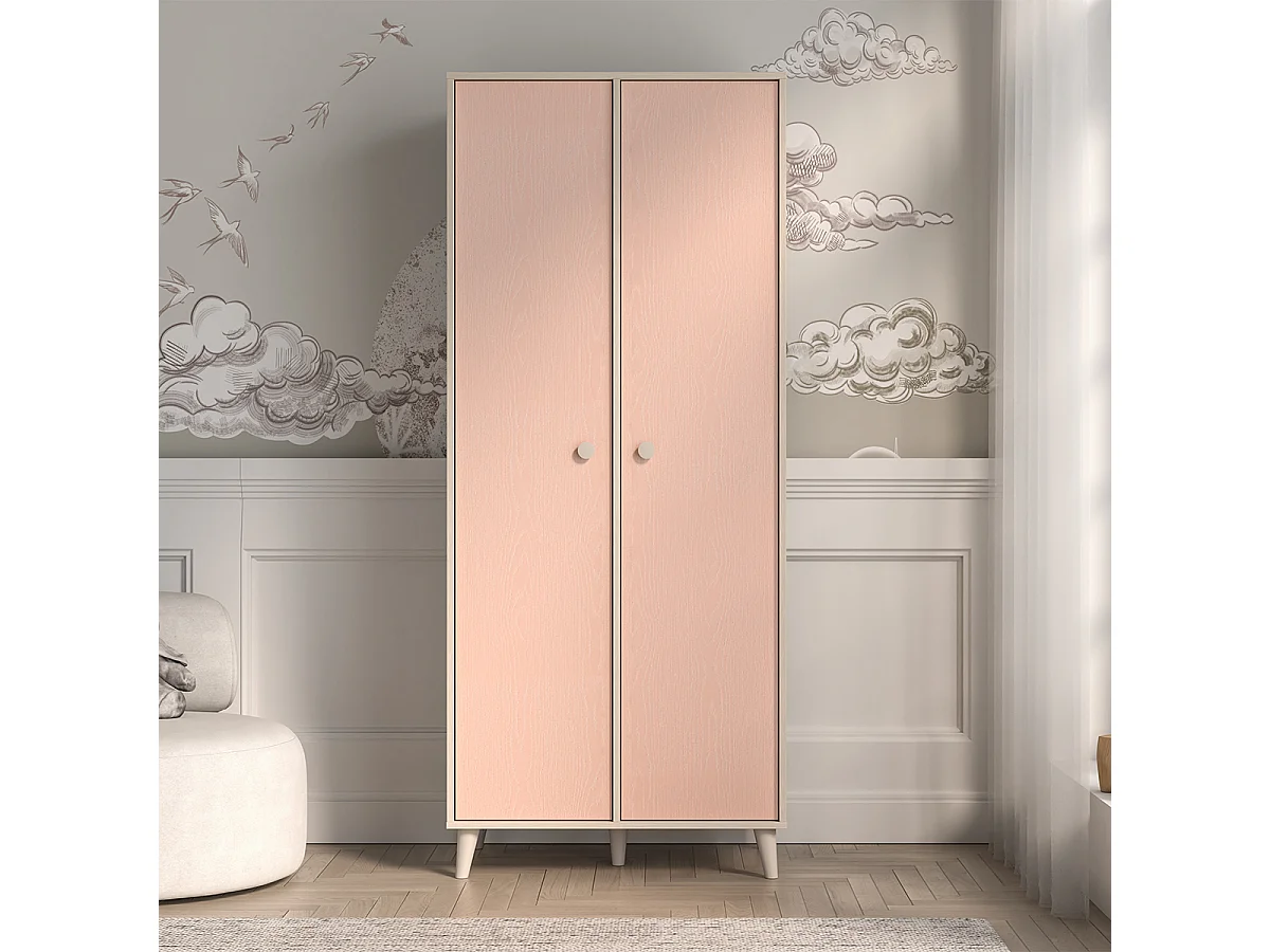2-türiger Kleiderschrank Alycia Beige und Rosa