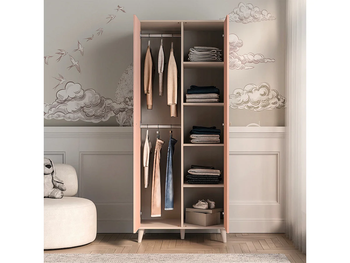 Armadio 2 ante Alycia beige - rosa corallo - effetto marrone 190cm