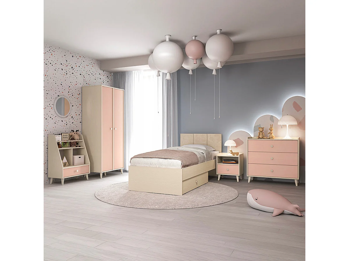 Armadio 2 ante Alycia beige - rosa corallo - effetto marrone 190cm