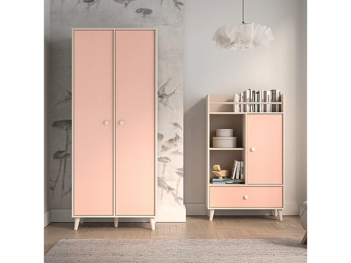 Armadio 2 ante Alycia beige - rosa corallo - effetto marrone 190cm