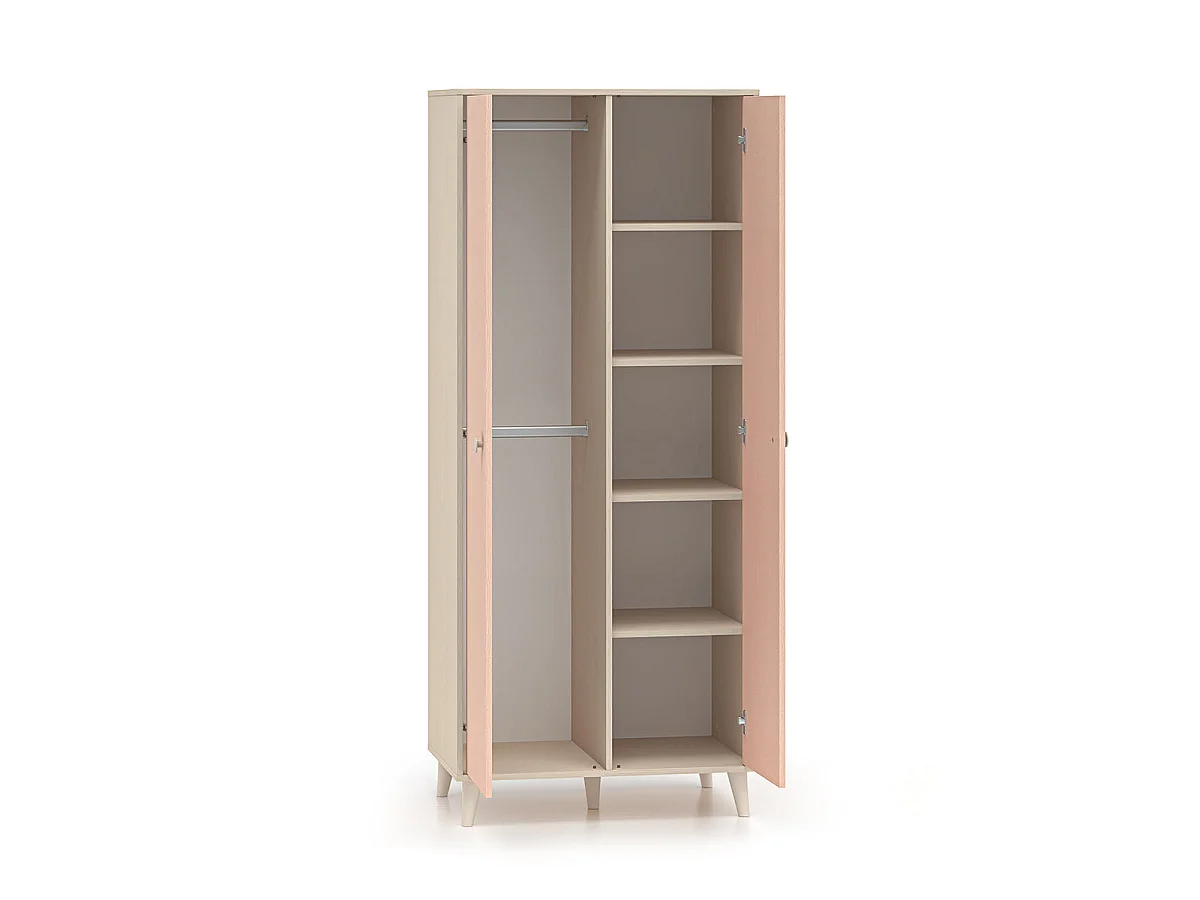 Armadio 2 ante Alycia beige - rosa corallo - effetto marrone 190cm