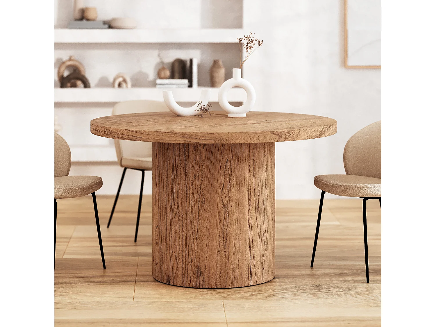 Mesa redonda de madera de olmo 4 personas - Gaston