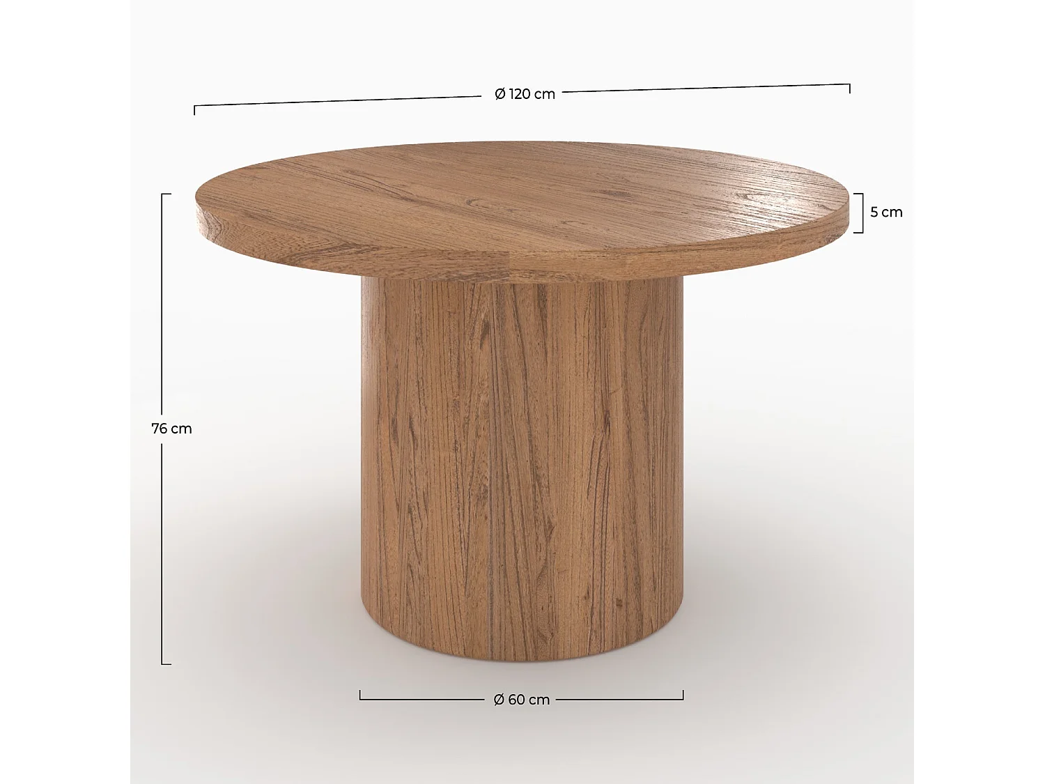 Mesa redonda de madera de olmo 4 personas - Gaston