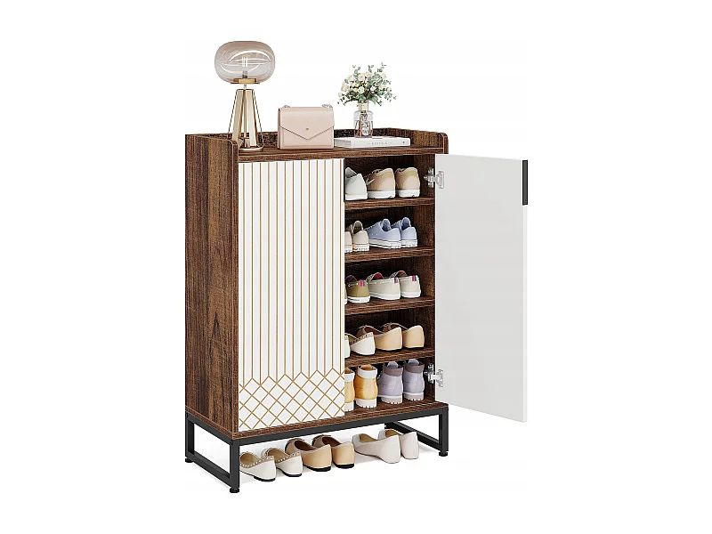 Meuble de Rangement à Chaussures Armoire, 25 Paires de placards à Chaussures avec Portes, Blanc et Marron