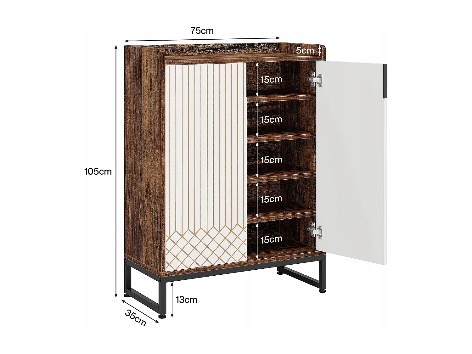 Schuhschrank, Schrank für 25 Paar Schuhe mit Türen, Weiß und Braun