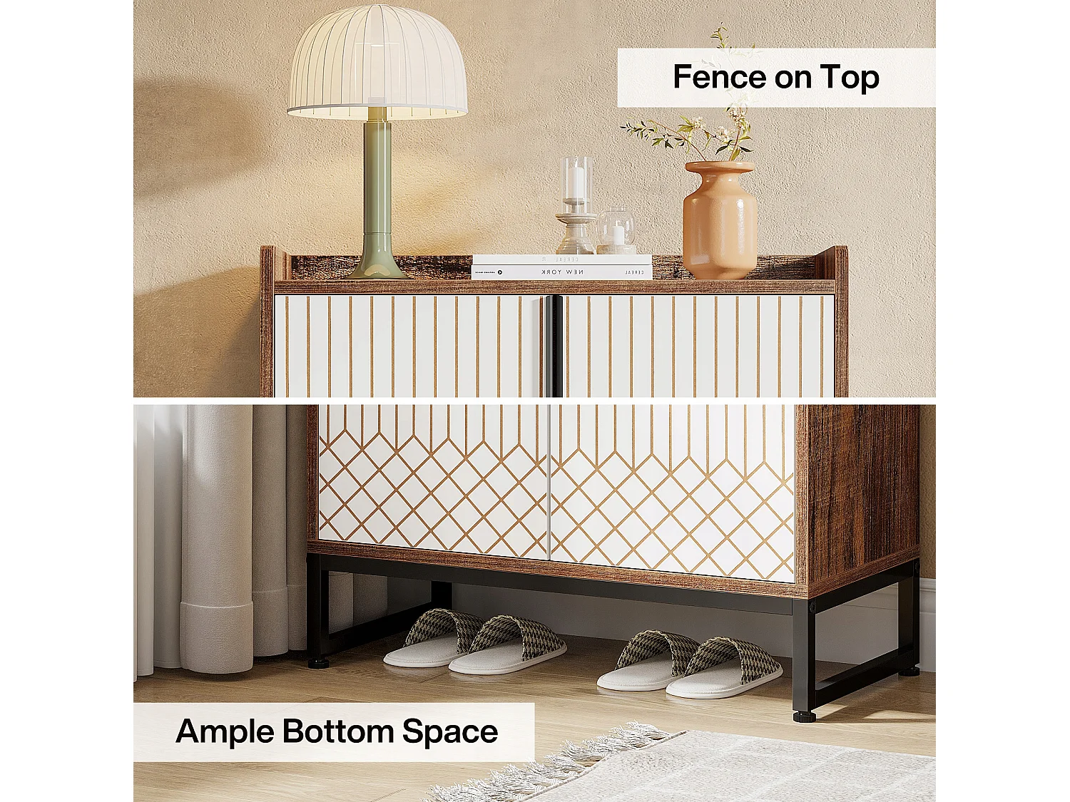 Schuhschrank, Schrank für 25 Paar Schuhe mit Türen, Weiß und Braun