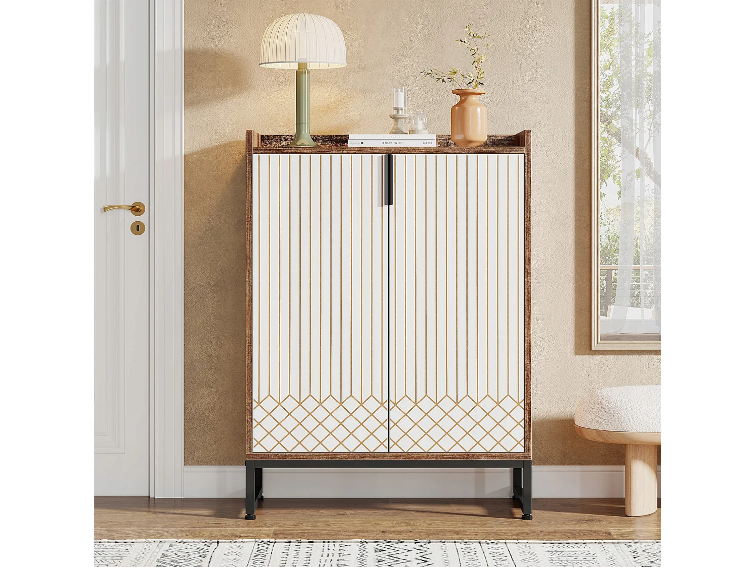 Mobiletto portascarpe, 25 paia di scarpiere con ante, bianco e marrone