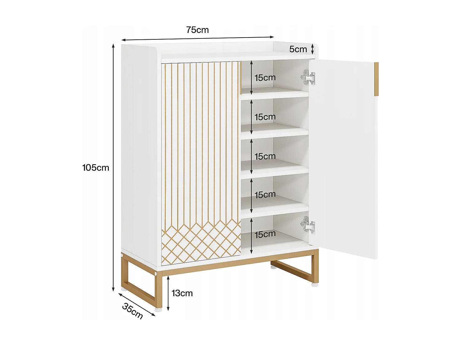 Meuble de Rangement à Chaussures Armoire, 25 Paires de placards à Chaussures avec Portes, Armoire Etagere Grande Capacité avec Cadre en métal doré