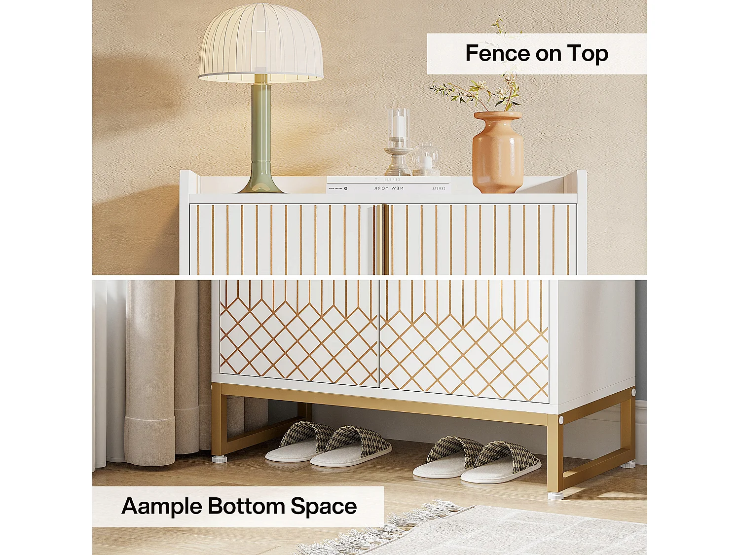 Meuble de Rangement à Chaussures Armoire, 25 Paires de placards à Chaussures avec Portes, Armoire Etagere Grande Capacité avec Cadre en métal doré