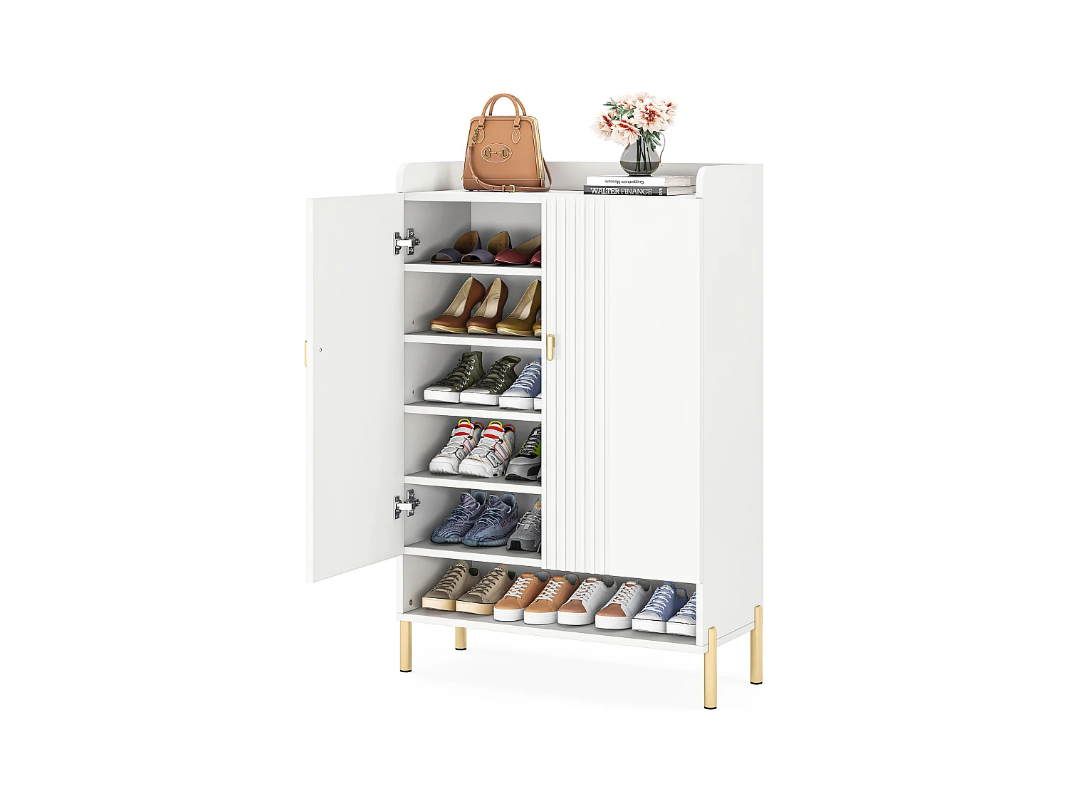 Armoire à Chaussures, Meuble de Rangement pour Chaussures à 6 Niveaux avec étagères réglables, Blanc