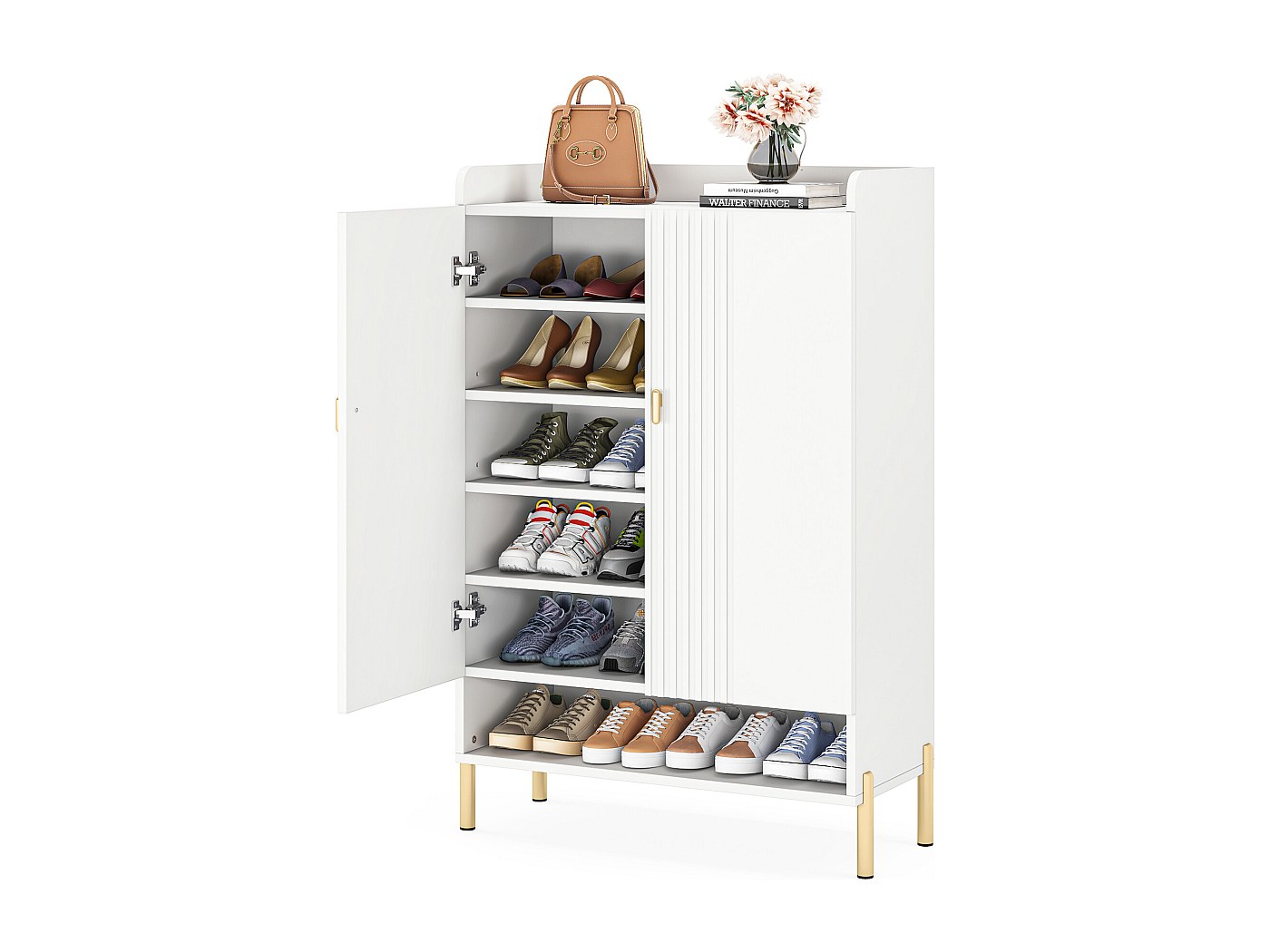 COSTWAY Schoenenkast met zitbank, rotan schoenenbank