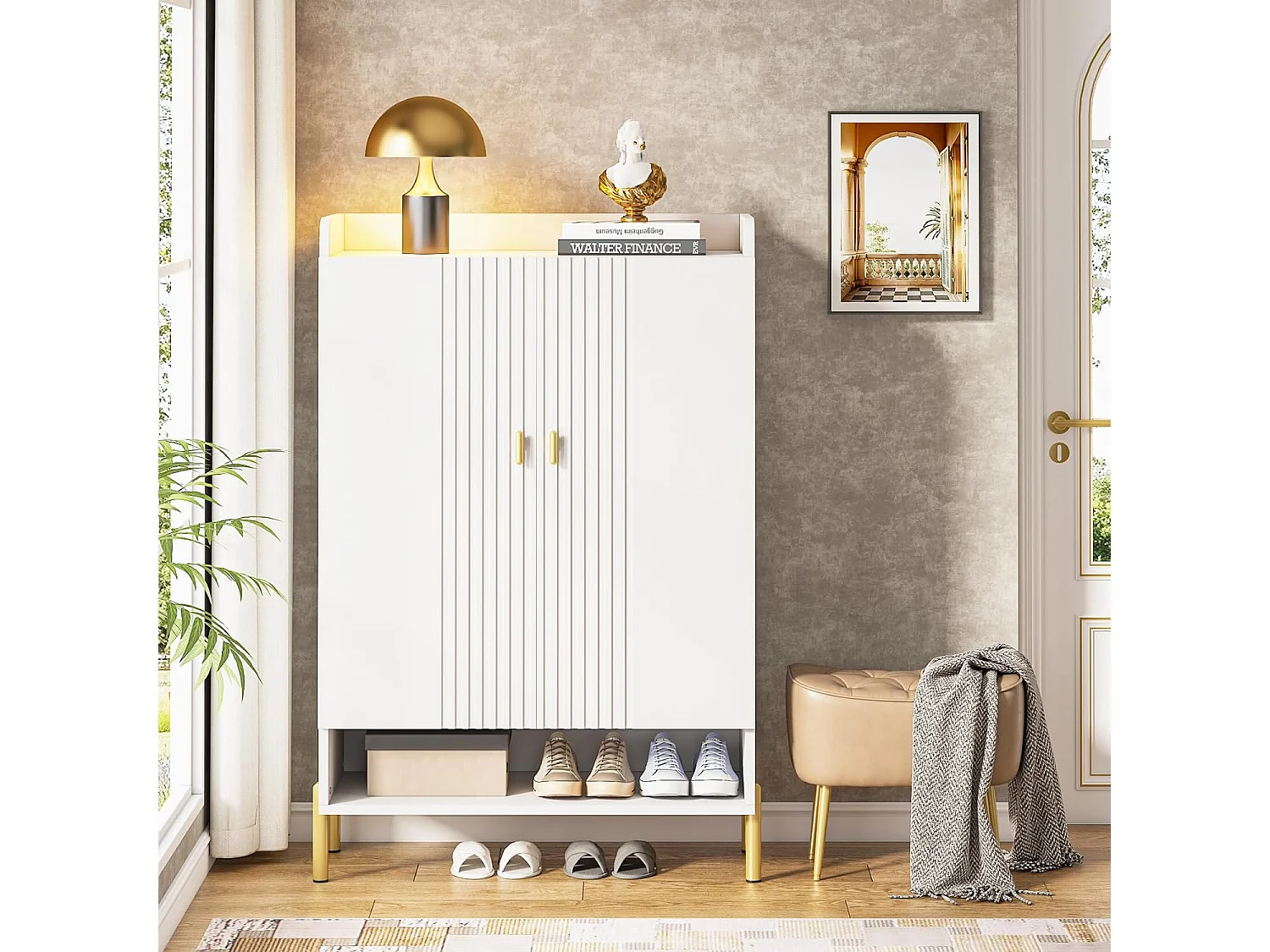 Armoire à Chaussures, Meuble de Rangement pour Chaussures à 6 Niveaux avec étagères réglables, Blanc