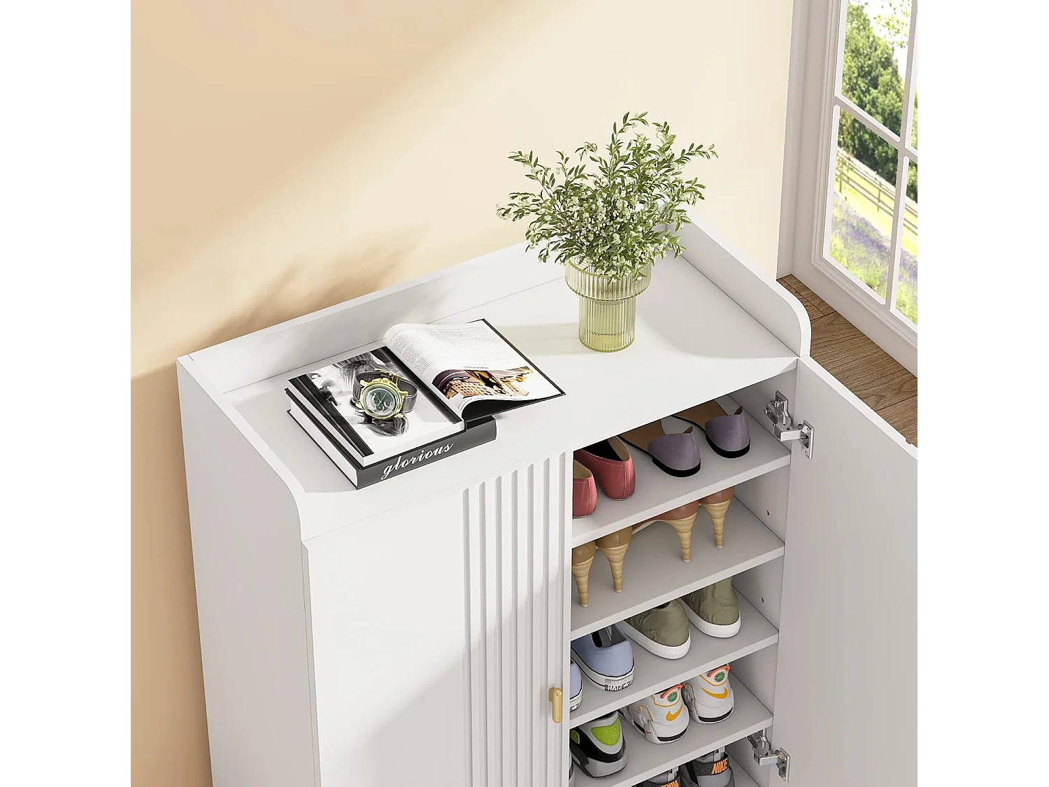 Armoire à Chaussures, Meuble de Rangement pour Chaussures à 6 Niveaux avec étagères réglables, Blanc