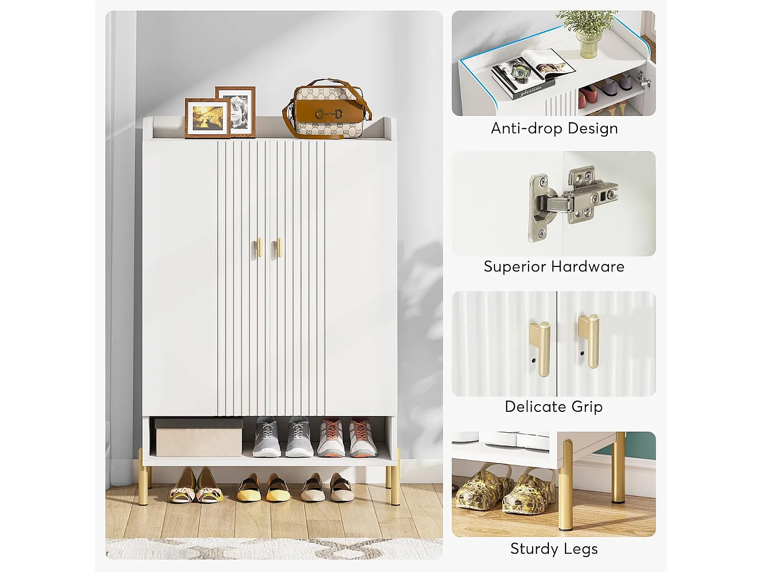 Armoire à Chaussures, Meuble de Rangement pour Chaussures à 6 Niveaux avec étagères réglables, Blanc