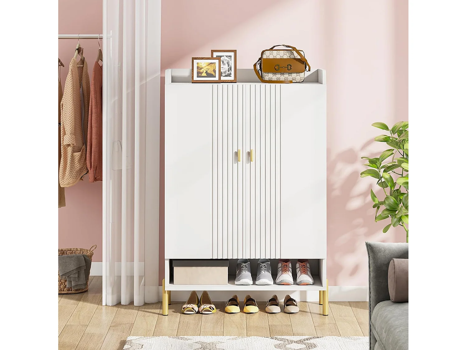 Armoire à Chaussures, Meuble de Rangement pour Chaussures à 6 Niveaux avec étagères réglables, Blanc