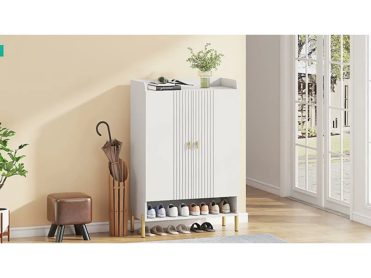 Armoire à Chaussures, Meuble de Rangement pour Chaussures à 6 Niveaux avec étagères réglables, Blanc