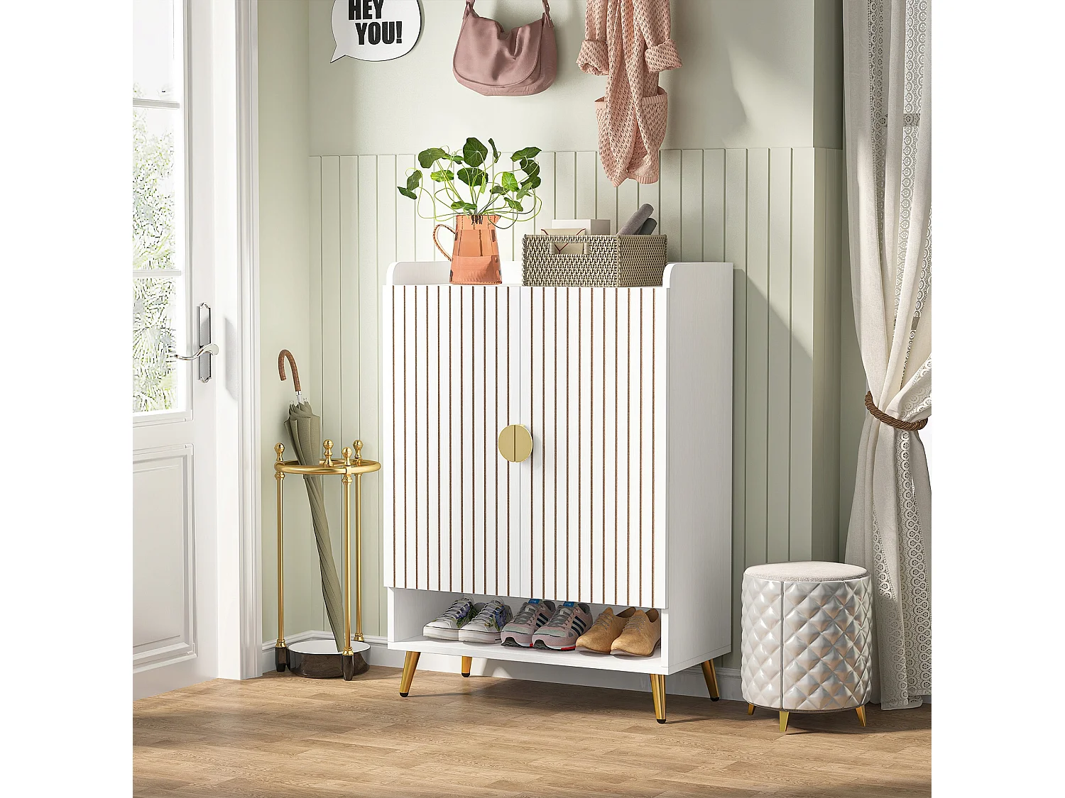 Szafka na buty z 2 drzwiami, 6-poziomowa szafka na buty, do przedpokoju, 75 x 35 x 110 cm (biała)