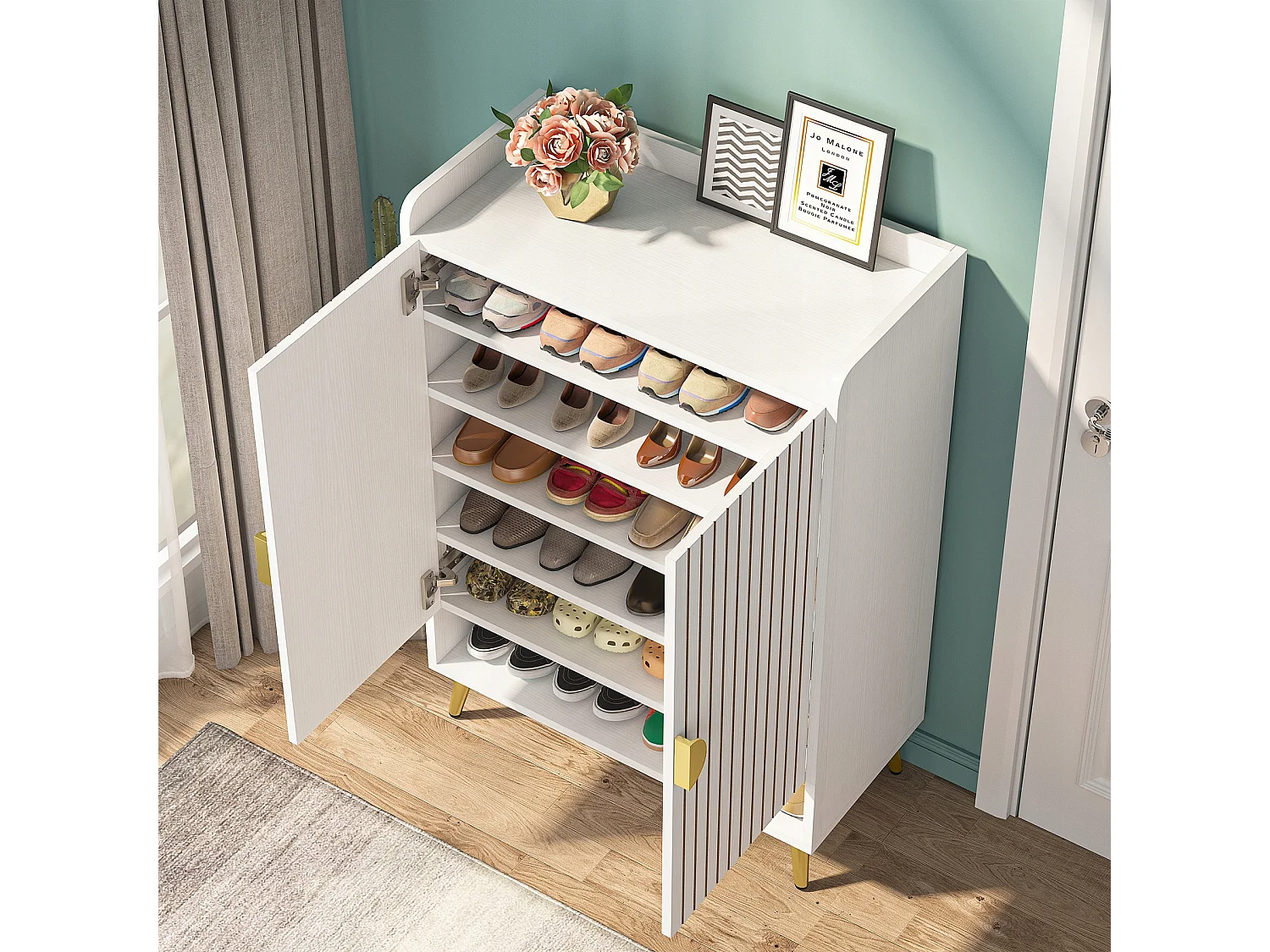 Szafka na buty z 2 drzwiami, 6-poziomowa szafka na buty, do przedpokoju, 75 x 35 x 110 cm (biała)