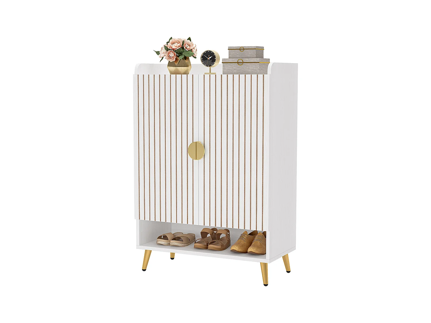 Meuble Chaussures avec 2 Portes, 6 étages Meuble de Rangement à Chaussures,Meuble d'entrée Rangement pour Chaussures, 75x 35x 110cm (Blanc)