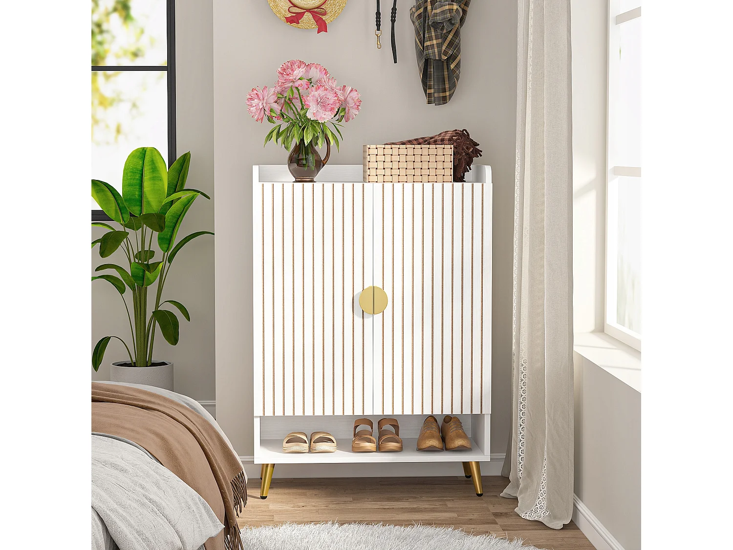 Meuble Chaussures avec 2 Portes, 6 étages Meuble de Rangement à Chaussures,Meuble d'entrée Rangement pour Chaussures, 75x 35x 110cm (Blanc)