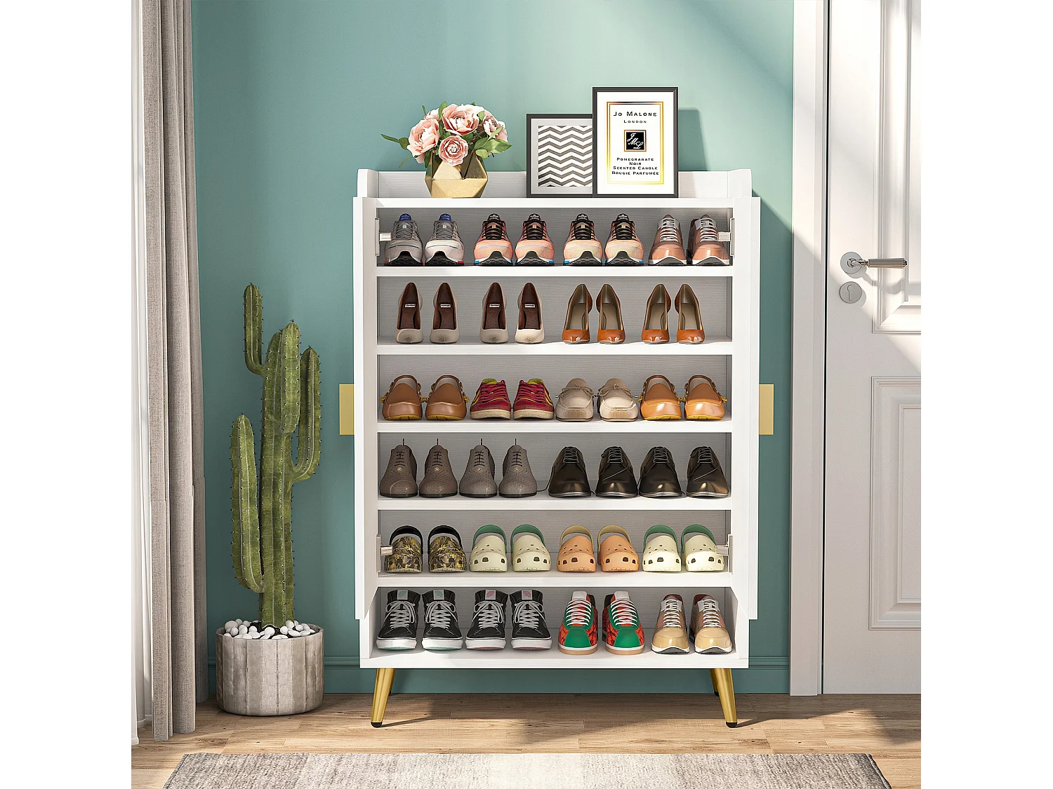 Meuble Chaussures avec 2 Portes, 6 étages Meuble de Rangement à Chaussures,Meuble d'entrée Rangement pour Chaussures, 75x 35x 110cm (Blanc)