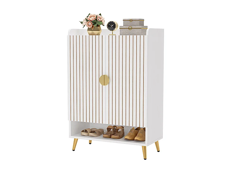 Meuble Chaussures avec 2 Portes, 6 étages Meuble de Rangement à Chaussures,Meuble d'entrée Rangement pour Chaussures, 75x 35x 110cm (Blanc)