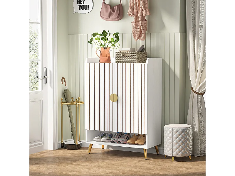 Mueble de zapatos con 2 puertas, 6 pisos, mueble de almacenamiento para zapatos, mueble de entrada para guardar zapatos, 75x 35x 110 cm (blanco)