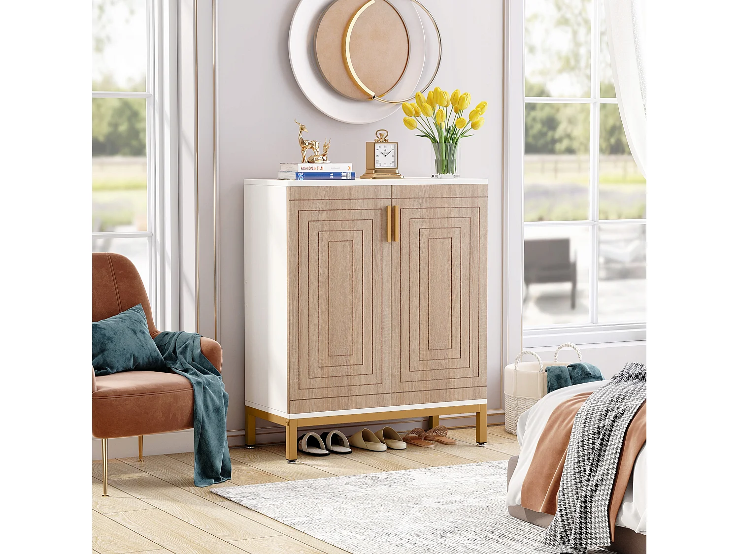 Meuble chaussures pour 20 paires de chaussures - Grande étagère à chaussures autoportante pour entrée avec 2 portes et étagères à 5 niveaux - Blanc