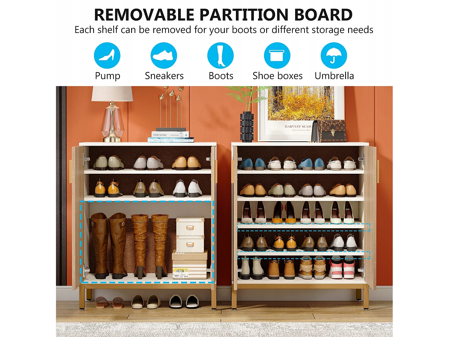 Meuble chaussures pour 20 paires de chaussures - Grande étagère à chaussures autoportante pour entrée avec 2 portes et étagères à 5 niveaux - Blanc