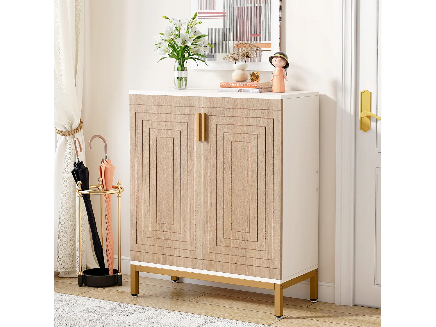 Meuble chaussures pour 20 paires de chaussures - Grande étagère à chaussures autoportante pour entrée avec 2 portes et étagères à 5 niveaux - Blanc