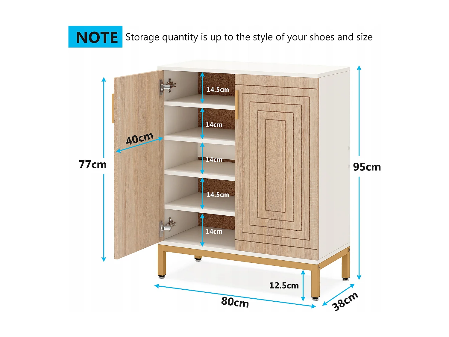 Armário para sapatos para 20 pares de sapatos - Grande estante de sapatos autoportante para entrada com 2 portas e 5 prateleiras - Branco
