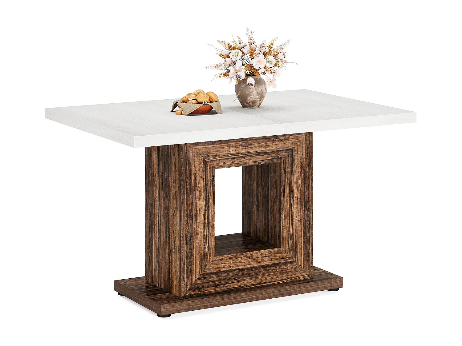 Stół jadalny w stylu rustykalnym dla 4 osób, biały stół kuchenny z solidną podstawą