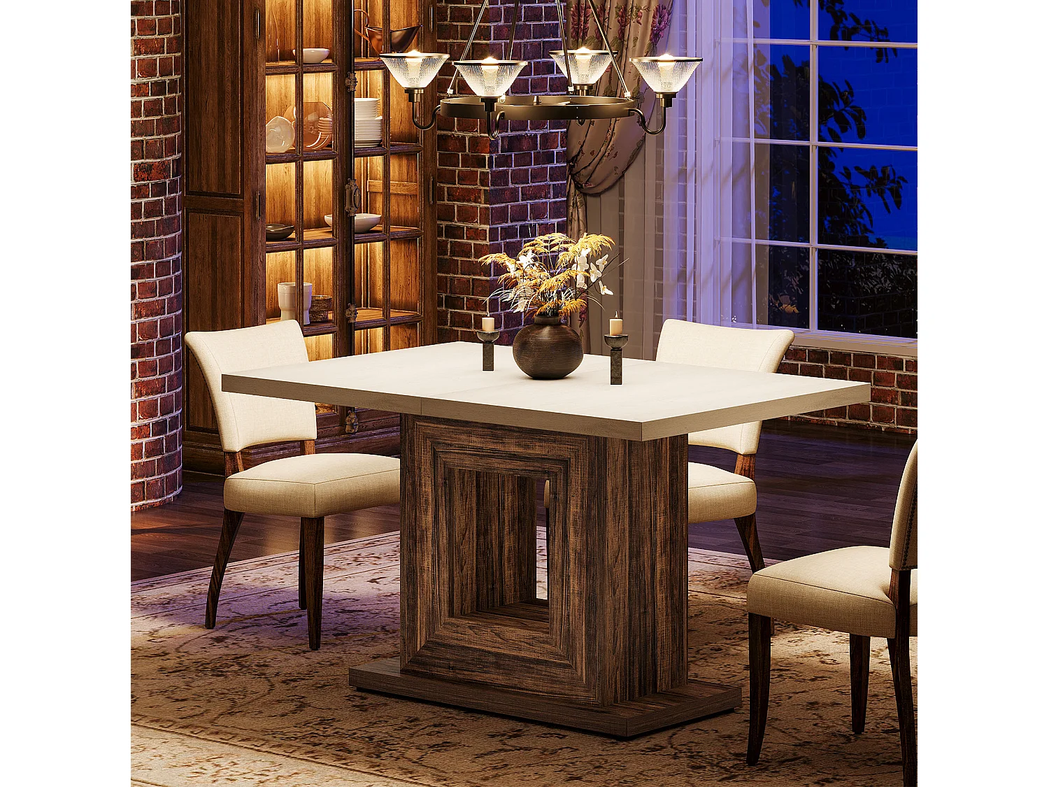 Stół jadalny w stylu rustykalnym dla 4 osób, biały stół kuchenny z solidną podstawą